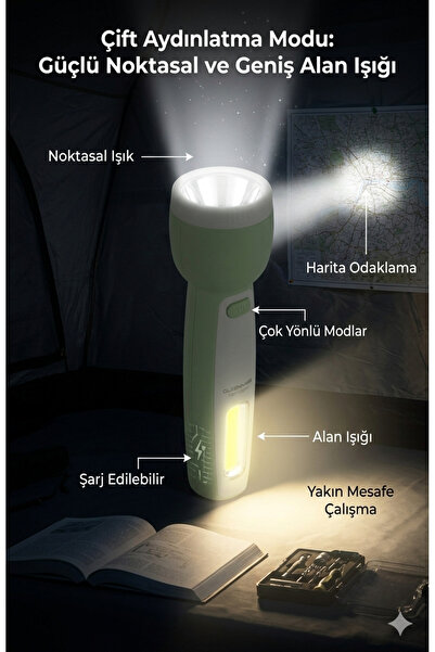 Lunitech Şarjlı El Feneri Çift Fonksiyonlu 100W Led