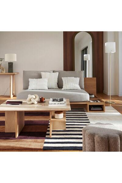 Rual Yeni Nesil Modern Premium Naturel Meşe Orta Sehpa | Traverten Çift Katma...