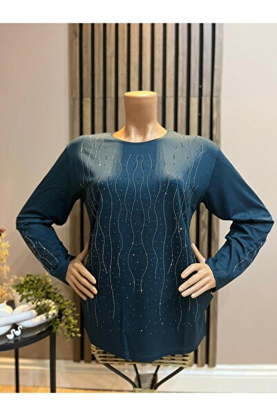 AKMAVİ Women's Wave Shine Combed Cotton Blouse for Middle Age and Above