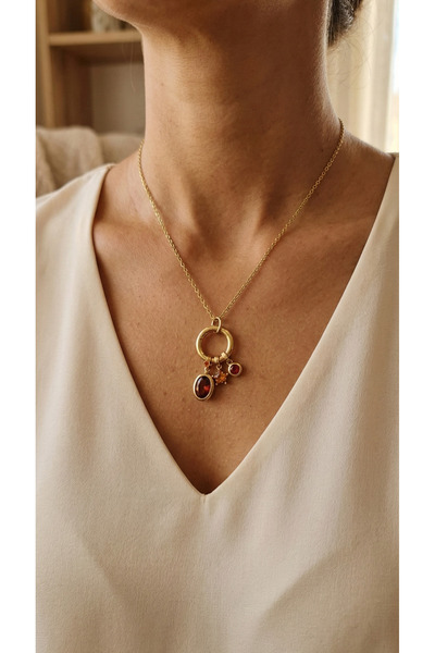 stainles steel Zirkın Taşlı Charm Kolye