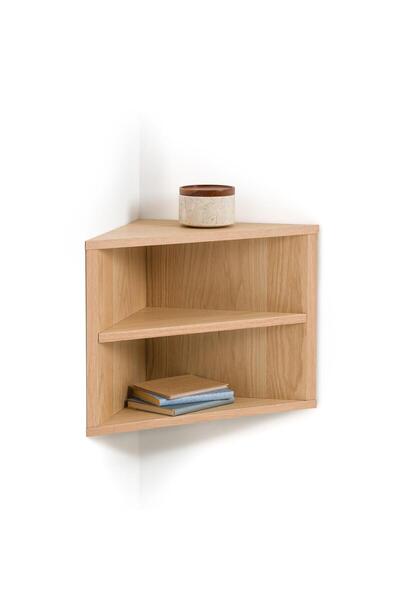 Rual Meşe Duvar Rafı | Dekoratif Köşe Üçgen Raf İskandinav Model 40cm