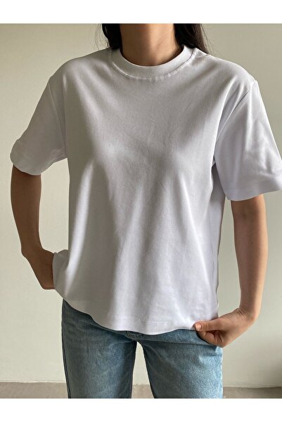 Bade Butik White Crew Neck Babe Basic T-Shirt
