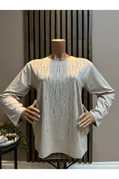 AKMAVİ Women's Wave Shine Combed Cotton Blouse for Middle Age and Above