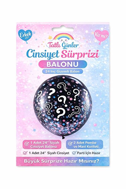 TATLI GÜNLER 24 İnç Mavi Pembe Pullu Soru İşaretli Cinsiyet Öğrenme Balonu Gender Reveal Büyük Boy