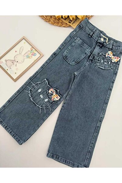 ASLAN MODA GİYİM ASLAN MODA KIZ ÇOCUK HELLO KİTY MODEL KOT PANTOLON