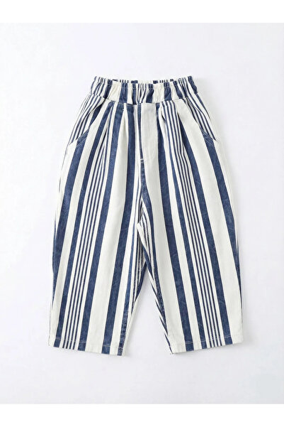 Laciel Prs Erkek çocuk lacivert beyaz çizgili lastikli kanvas pantolon