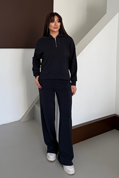 Mogi Butik Oversized Half Zipper Collar Modal Basic Women's Set 3183 - Specia...