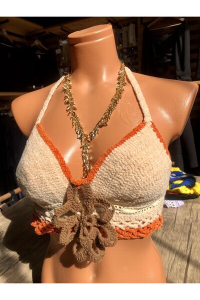 Gözde Tasarım Butik Women's Purple Lila Color Design Crochet Bohem Knit Bustier