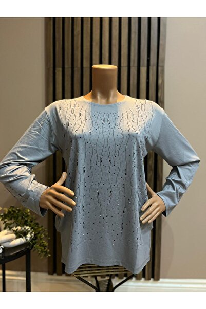 AKMAVİ Women's Wave Shine Combed Cotton Blouse for Middle Age and Above