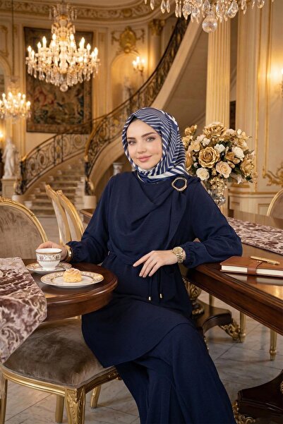 hafsamina Σετ Ayrobin με Με αγκράφα παντελόνια στο πλάι, Σκούρο Μπλε HM2901