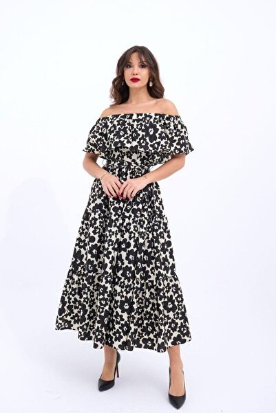 Hiccup JANES Με σχέδιο Μίντι φόρεμα με βολάν και ανοιχτούς ώμους