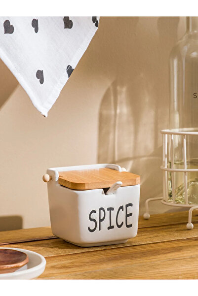 LC Waikiki Lcw Home Ceramic Storage Container with Mixed Wood Lid