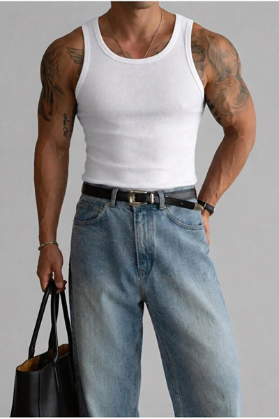 RANESA Men's White Basic Corded Fabric Fabric Stretch Fabric Sports Athlete -...