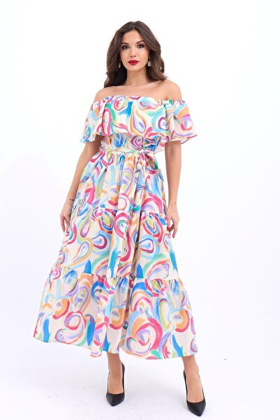 Hiccup JANES Με σχέδιο Μίντι φόρεμα με βολάν και ανοιχτούς ώμους