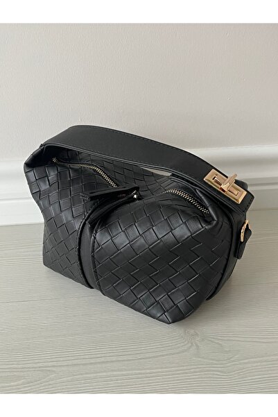 na nura collection Μαύρη γυναικεία δερμάτινη τσάντα χειρός και ώμου με κλειδαριά