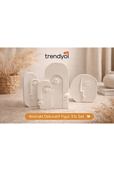 3'Lü Set Modern Soyut Yüz Dekoratif Obje – Taş Tozu El Yapımı Minimalist Ev Dekoru