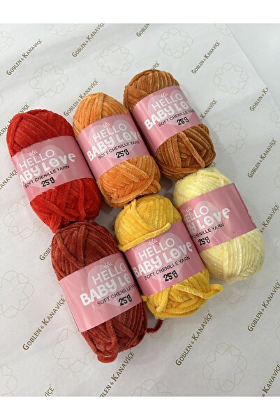 goblenkanaviçe Hello Baby Love Chenille Yarn Set Warm Tones Set of 6 (K Velve...