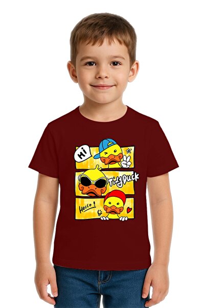 SEDİRLİ Unisex Duck Duck Printed Children's T-Shirt, Cotton Count Combed Cott...