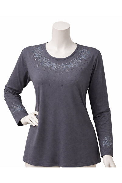 Gündoğan بلوزة الأمهات الفاخرة ذات الأكمام الطويلة المطرزة بالحجر من Yonca