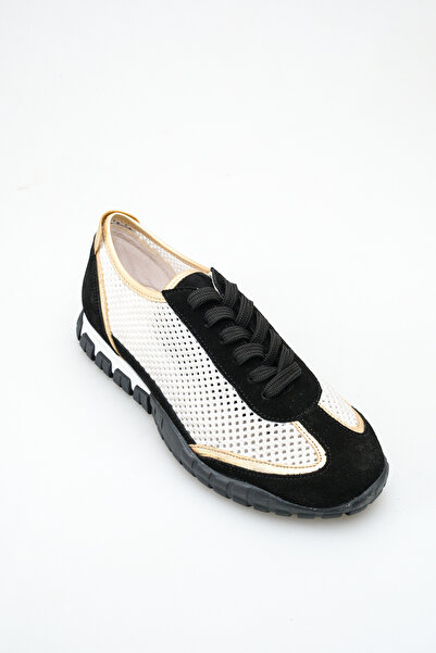 Ayakkabı Delisiyim Μαύρα Real Γνήσιο Δέρμα White Mesh Γυναικεία Αθλητικά Παπο...