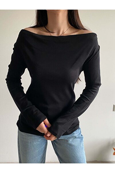 Bade Butik Black Boat Neck Basic Blouse