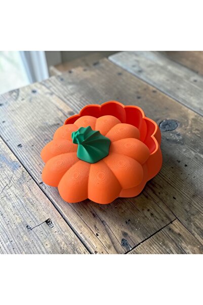 3D TASARIM Balkabağı Kapaklı Kutu/Sunumluk /Şekerlik