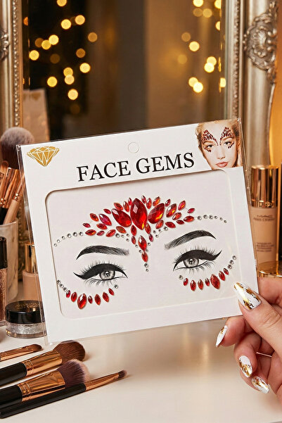 BearPear Red Punch Işıltılı Yüz Mücevheri, Kendinden Yapışkanlı Kırmızı Yüz Taşı