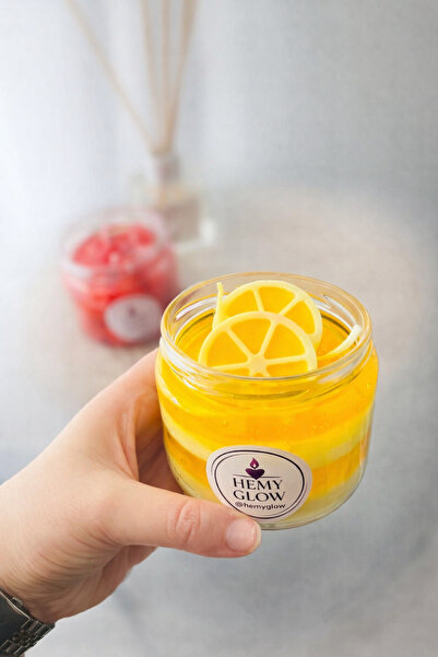 HEMY GLOW Özel Seri El Yapımı Limon Dilimli Katmanlı Dekoratif Jel Mum