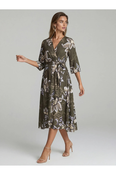 Ejolie Patrizia khaki dress with Printed