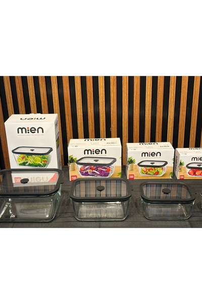 MİEN Glass Storage Container Set with Leak-Proof Lids 4 Pieces - Black
