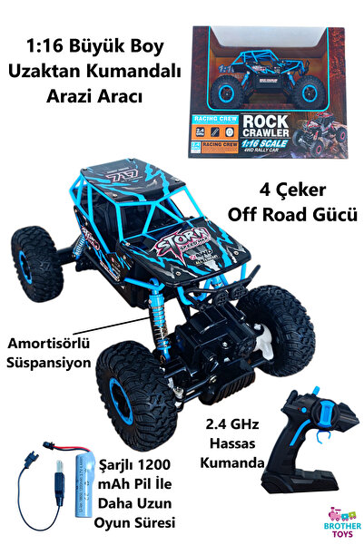 Brother Toys 1:16 Büyük Boy 4x4 Amortisörlü Uzaktan Kumandalı Rock Crawler Ar...