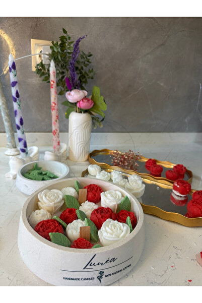 lunea candle Gülün Büyüsü Tasarım Mum - Doğal Soya Wax Kırmızı & Beyaz Güllü ...
