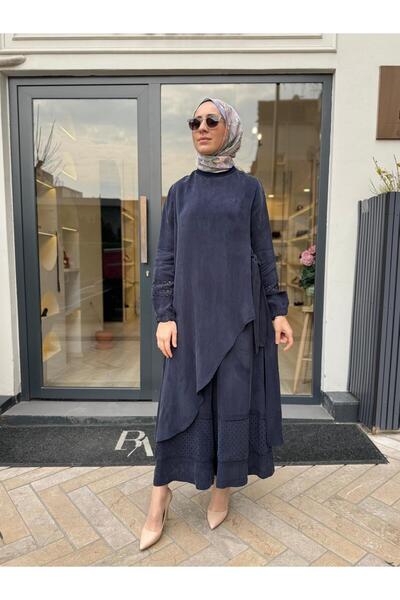 MissWhence 39003 Hem Detail Women's Suit Navy Blue