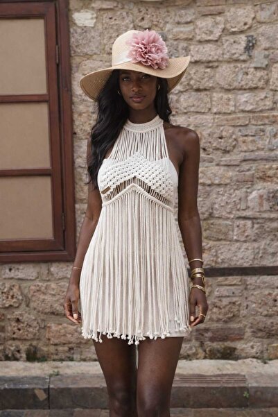 Tuğba Taş Tasarım Beyaz Makrome Elbise