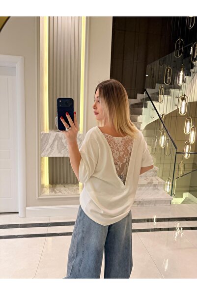 IŞILDA FASHION Μπλουζάκι με κοντά μανίκια και Δαντέλα σχέδια στην πλάτη