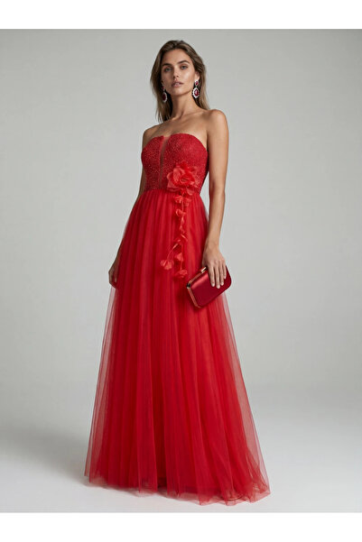Ejolie Κομψό μακρύ κόκκινο φόρεμα για γκαλά και ειδικές εκδηλώσεις με μπουστά...