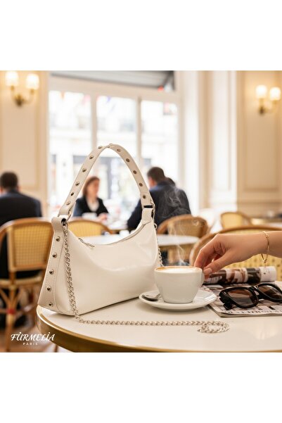 FURMELİA WOMAN Kadın Beyaz Parlak Zımba Detaylı Omuz Çantası - Zincir Askılı ...