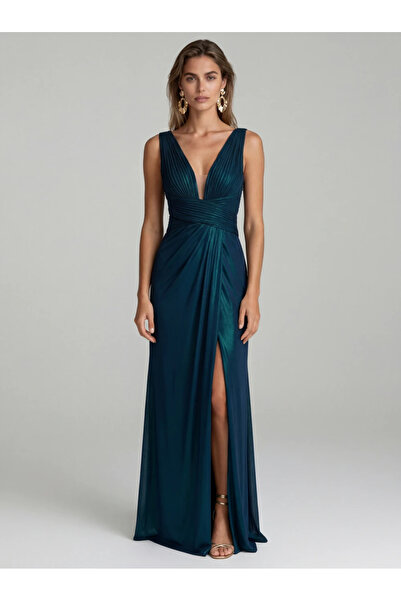 Ejolie Rochie lunga Sellina albastru petrol