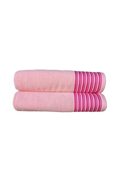 erteks Bath Towel 70 X 140 Pink 2 Pieces with Striped Edges