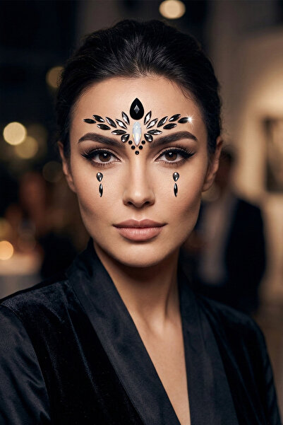 BearPear Siyah Elegance – Kristal Detaylı Yapışkanlı Yüz Mücevheri Face Gems ...