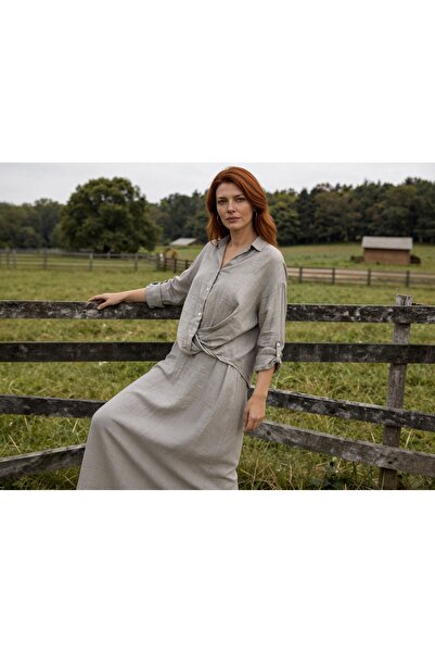 DenizEge Önden Tie-Detail Italian K Linen Shirt Mink