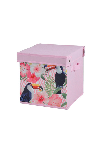 Bosphorus صندوق تخزين مغطى بنمط الطيور والربيع 28X28X28 سم