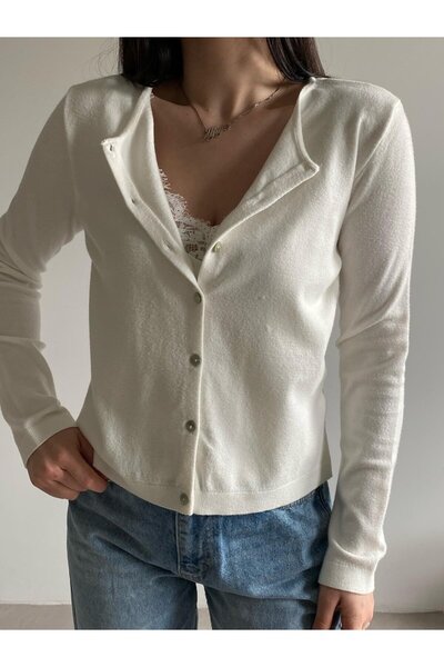 Bade Butik Ecru Bitişik Lace Piece Athlete Cardigan Set