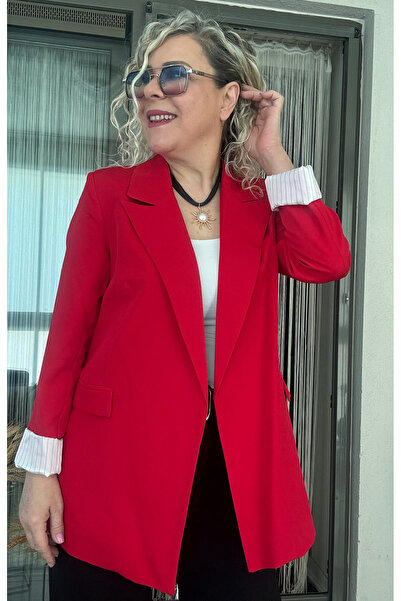 Dila Butik Astarı Çizgili Rahat Blazer Ceket