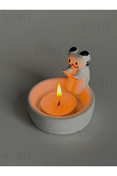 ivorypure.co Üşüyen Kedili Dekoratif Mumluk | El Yapımı Sevimli Kedi Tealight...