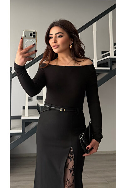 Oslove Black Boat Neck Bodysuit