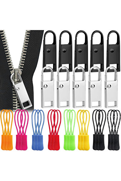 OEM Mânere metalice pentru fermoare, 5 argintii, 5 negre și 24 de cursoare mu...