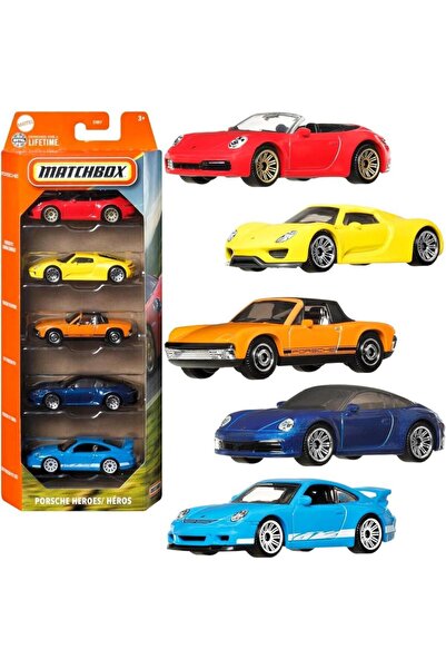 HOT WHEELS Matchbx Metal Beşli Araba Seti PORSCHE HEROES BLUE HIGHWAYS 2 C181...