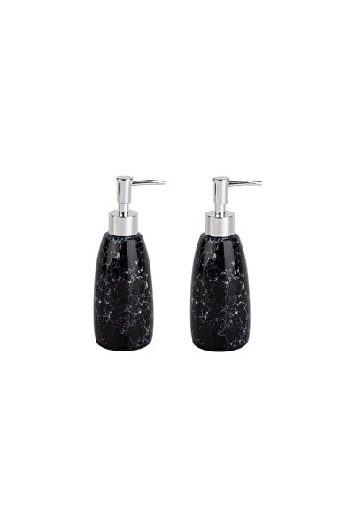 Bosphorus BATHROOM SET MARBLE PATTERNED BLACK LIQUID SOAP Rack 2 PIECES 8X8X1...