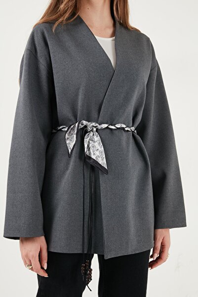 Ecenin Favorileri Double-Breasted collar scarf Belt piece blazer jacket